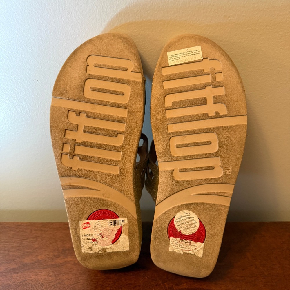 FitFlop Bumble Glitter Slide Sandals Gold Women's Size 9 Comfort Platform - Picture 6 of 6